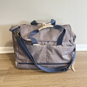 Timbuk2 Grey Zip Duffle Weekender Bag Leather Crossbody Strap Overnight Travel